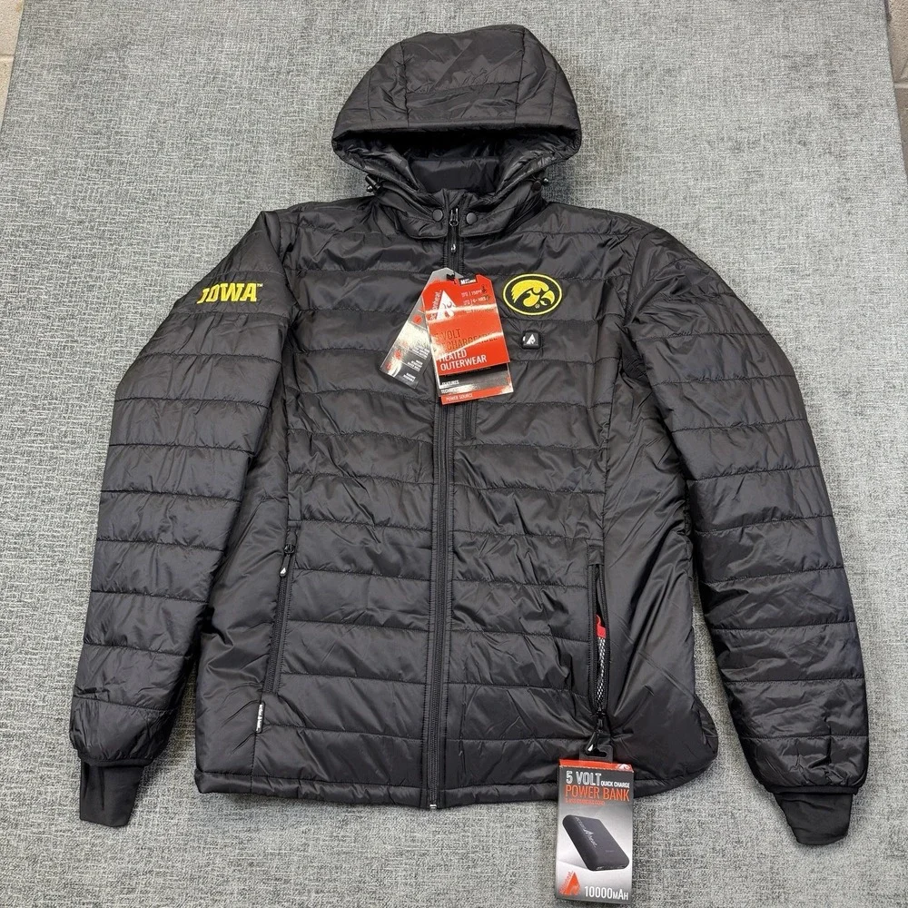 ActionHeat Iowa Hawkeyes Heated Insulated Puffer Jacket Mens XL Black W/ Battery